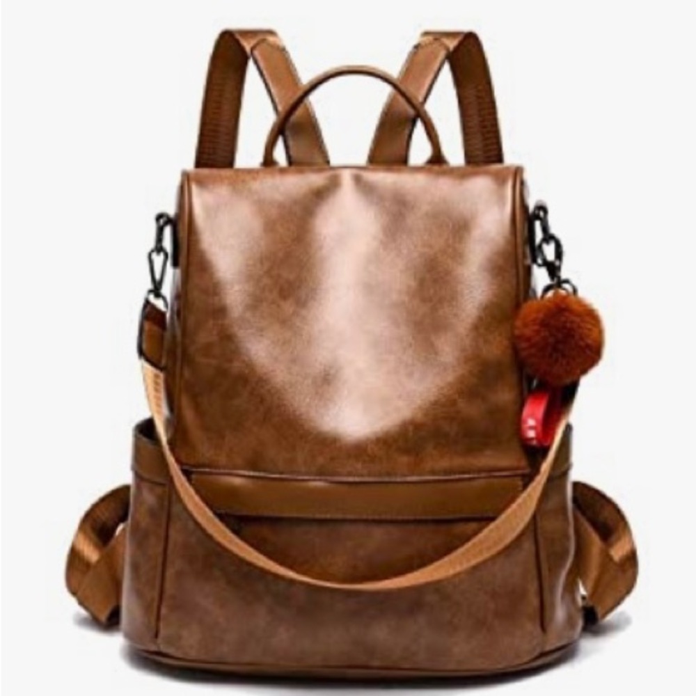 Anti-theft PU Leather Backpack Purse (Tan) Cheruty Ladies Fashion Bag